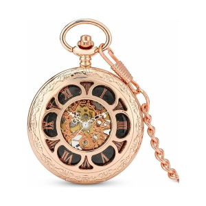 Orologio da taschino scheletrato meccanico con cassa incisa