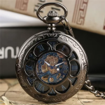 Orologio da taschino scheletrato meccanico con cassa incisa