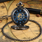 Orologio da taschino scheletrato meccanico con cassa incisa