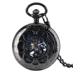 Orologio da taschino scheletrato meccanico con cassa incisa — Nero