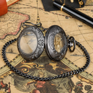 Orologio da taschino scheletrato meccanico con numeri romani