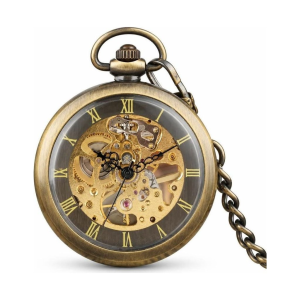 Orologio da taschino scheletrato meccanico, finitura bronzo