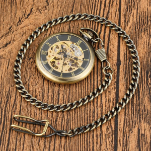 Orologio da taschino scheletrato meccanico, finitura bronzo