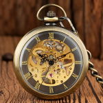 Orologio da taschino scheletrato meccanico, finitura bronzo