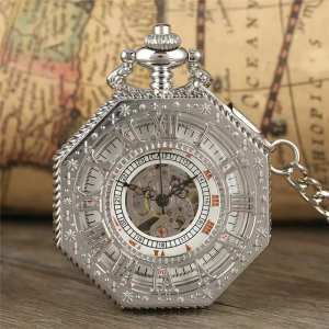 Orologio da taschino scheletrato meccanico ottagonale