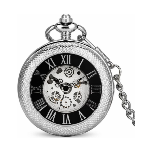 Orologio da taschino scheletrato nero con numeri romani