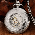 Orologio da taschino scheletrato nero con numeri romani