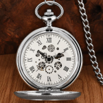 Orologio da taschino scheletrato nero con numeri romani
