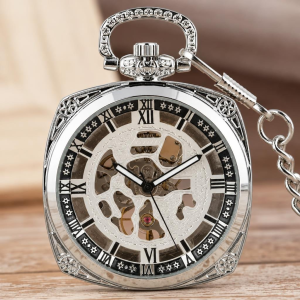 Orologio da taschino scheletrato quadrato a carica manuale