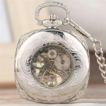 Orologio da taschino scheletrato quadrato a carica manuale