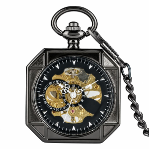 Orologio da taschino scheletrato quadrato meccanico — Nero