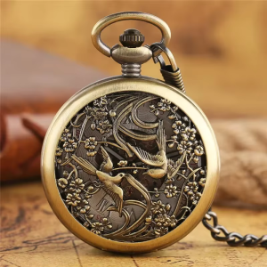 Orologio da taschino scheletrato vintage con uccelli