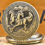 Orologio da taschino steampunk al quarzo con cavalli