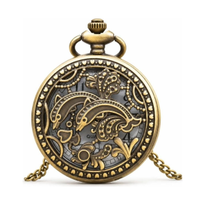Orologio da taschino steampunk al quarzo con delfini