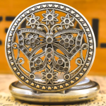 Orologio da taschino steampunk al quarzo con farfalla