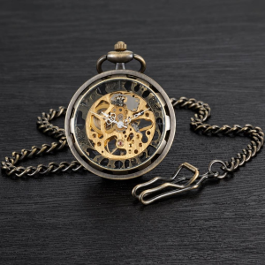 Orologio da taschino steampunk con quadrante scheletrato
