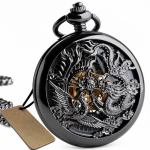 Orologio da taschino steampunk drago e fenice — Nero