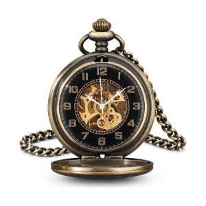 Orologio da taschino steampunk meccanico con finitura bronzo