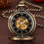 Orologio da taschino steampunk meccanico con finitura bronzo