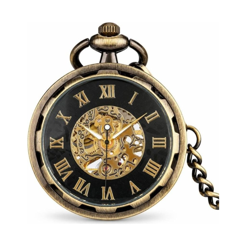 Orologio da taschino steampunk scheletrato con catena