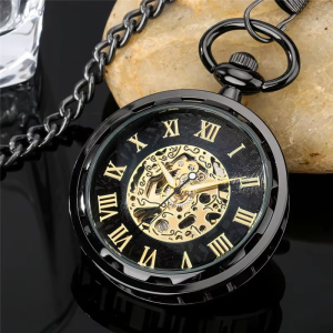 Orologio da taschino steampunk scheletrato con catena