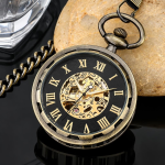 Orologio da taschino steampunk scheletrato con catena
