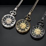 Orologio da taschino steampunk scheletrato con catena