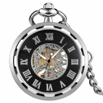 Orologio da taschino steampunk scheletrato con catena — Argentato
