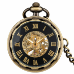Orologio da taschino steampunk scheletrato con catena — Bronzo