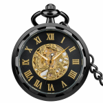 Orologio da taschino steampunk scheletrato con catena — Nero