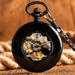Orologio da taschino steampunk scheletrato half-hunter