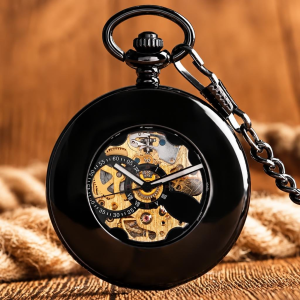 Orologio da taschino steampunk scheletrato half-hunter