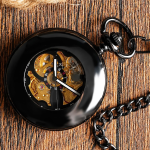 Orologio da taschino steampunk scheletrato half-hunter