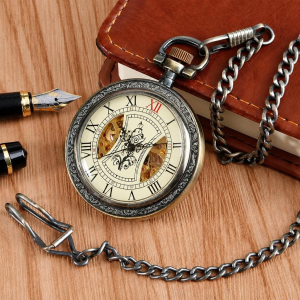 Orologio da taschino vintage scheletrato con catena